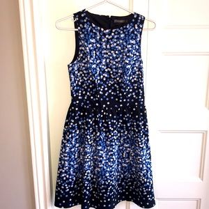 Such a pretty blue and white dot dress!